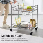Chariot de bar roulant à 2 niveaux Best Choice Products, intérieur/extérieur avec étagères de rangement, casier à vin, roulettes verrouillables