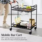 Chariot de bar roulant à 2 niveaux Best Choice Products, intérieur/extérieur avec étagères de rangement, casier à vin, roulettes verrouillables