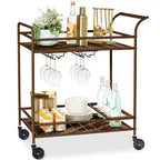 Chariot de bar roulant à 2 niveaux Best Choice Products, intérieur/extérieur avec étagères de rangement, casier à vin, roulettes verrouillables