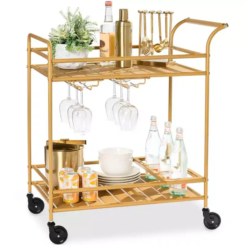 Chariot de bar roulant à 2 niveaux Best Choice Products, intérieur/extérieur avec étagères de rangement, casier à vin, roulettes verrouillables