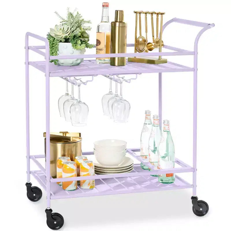 Chariot de bar roulant à 2 niveaux Best Choice Products, intérieur/extérieur avec étagères de rangement, casier à vin, roulettes verrouillables