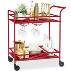 Chariot de bar roulant à 2 niveaux Best Choice Products, intérieur/extérieur avec étagères de rangement, casier à vin, roulettes verrouillables