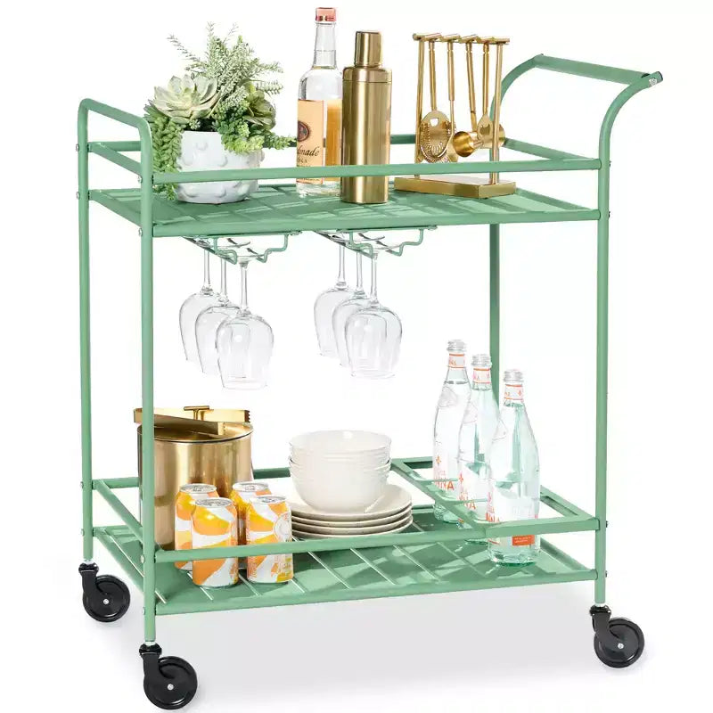 Chariot de bar roulant à 2 niveaux Best Choice Products, intérieur/extérieur avec étagères de rangement, casier à vin, roulettes verrouillables