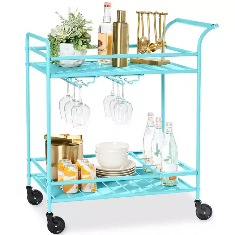 Chariot de bar roulant à 2 niveaux Best Choice Products, intérieur/extérieur avec étagères de rangement, casier à vin, roulettes verrouillables