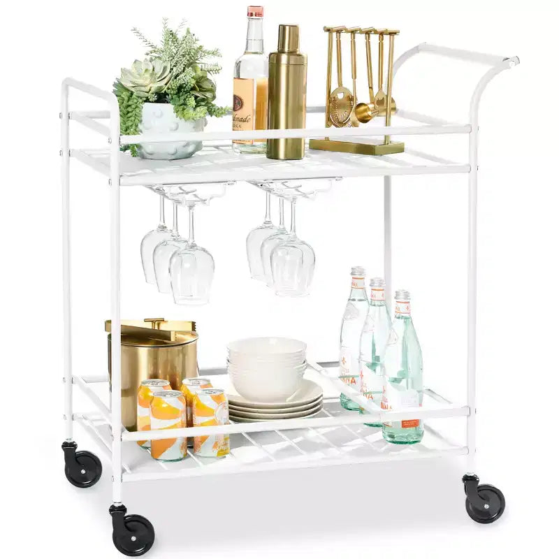 Chariot de bar roulant à 2 niveaux Best Choice Products, intérieur/extérieur avec étagères de rangement, casier à vin, roulettes verrouillables