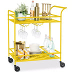 Chariot de bar roulant à 2 niveaux Best Choice Products, intérieur/extérieur avec étagères de rangement, casier à vin, roulettes verrouillables