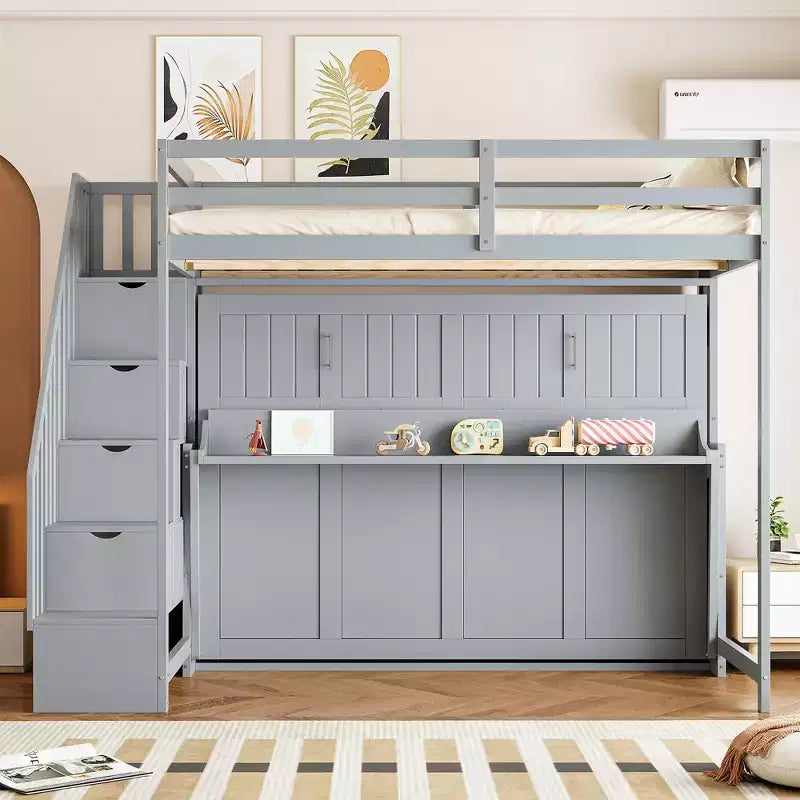 Lit superposé double sur double, lit escamotable avec vérin hydraulique et bureau – ModernLuxe