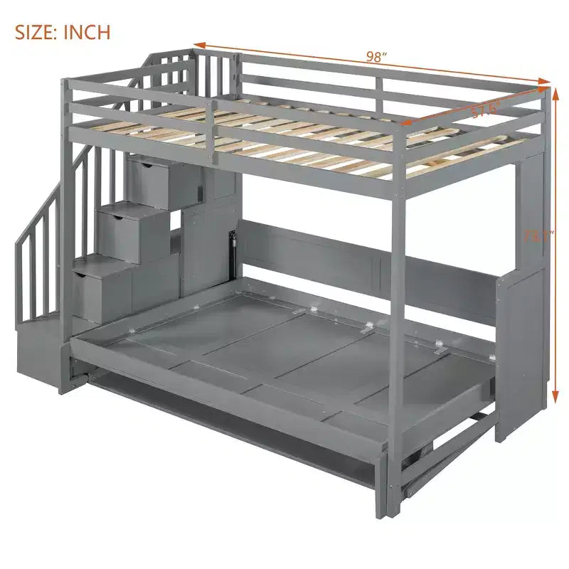 Lit superposé double sur double, lit escamotable avec vérin hydraulique et bureau – ModernLuxe
