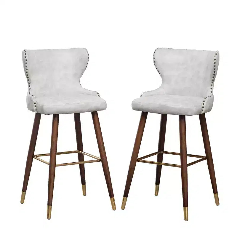 Tabouret de bar Roundhill Furniture Nevis style Mid-century moderne en similicuir, avec capitonnage et clous décoratifs, blanc, lot de 2