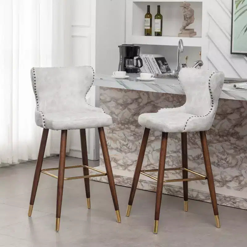 Tabouret de bar Roundhill Furniture Nevis style Mid-century moderne en similicuir, avec capitonnage et clous décoratifs, blanc, lot de 2