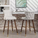 Tabouret de bar Roundhill Furniture Nevis style Mid-century moderne en similicuir, avec capitonnage et clous décoratifs, blanc, lot de 2