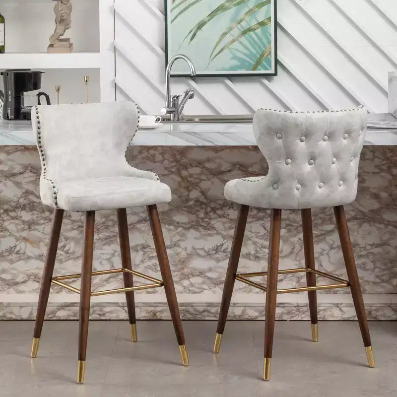 Tabouret de bar Roundhill Furniture Nevis style Mid-century moderne en similicuir, avec capitonnage et clous décoratifs, blanc, lot de 2