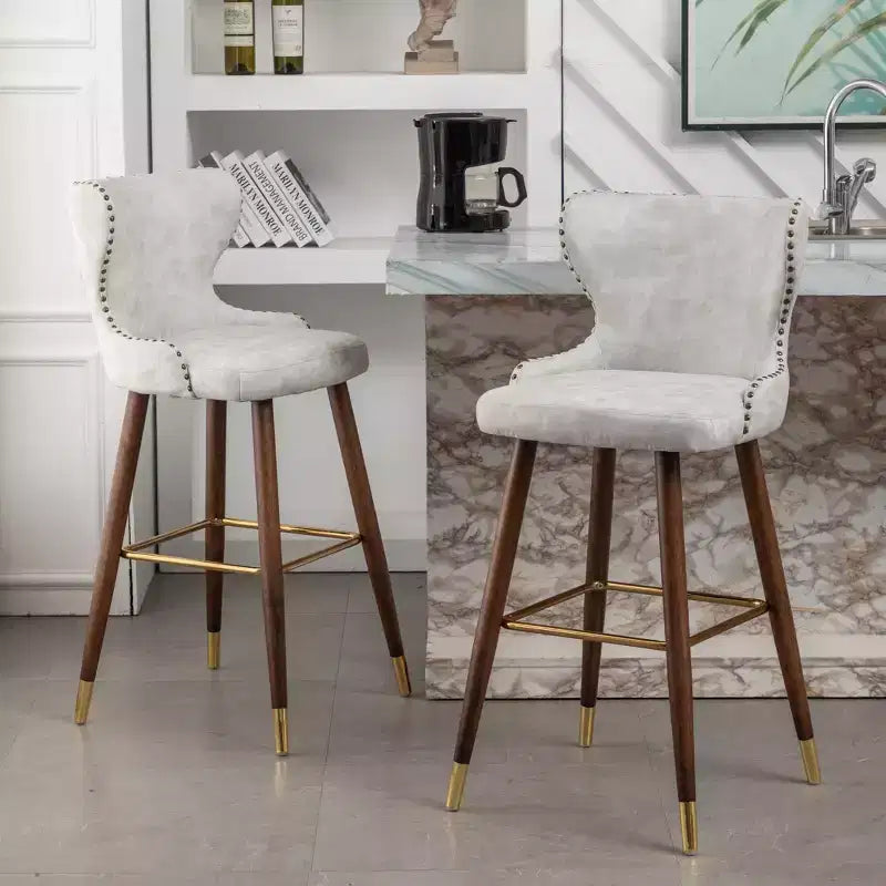 Tabouret de bar Roundhill Furniture Nevis style Mid-century moderne en similicuir, avec capitonnage et clous décoratifs, blanc, lot de 2