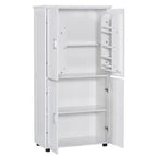 Whisen Armoire de rangement haute et large de style minimaliste, meuble autonome avec 4 portes et étagères réglables pour salle de bain, bureau - Blanc