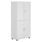 Whisen Armoire de rangement haute et large de style minimaliste, meuble autonome avec 4 portes et étagères réglables pour salle de bain, bureau - Blanc