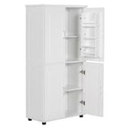 Whisen Armoire de rangement haute et large de style minimaliste, meuble autonome avec 4 portes et étagères réglables pour salle de bain, bureau - Blanc