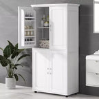 Whisen Armoire de rangement haute et large de style minimaliste, meuble autonome avec 4 portes et étagères réglables pour salle de bain, bureau - Blanc