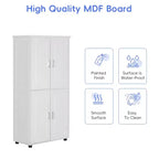 Whisen Armoire de rangement haute et large de style minimaliste, meuble autonome avec 4 portes et étagères réglables pour salle de bain, bureau - Blanc