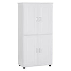 Whisen Armoire de rangement haute et large de style minimaliste, meuble autonome avec 4 portes et étagères réglables pour salle de bain, bureau - Blanc