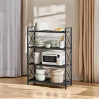 Étagère de rangement en métal à 4 niveaux noir encre LEDREM avec cadres latéraux en X et maille dense, dimensions 32 x 80 x 112,5 cm. Étagère de style industriel idéale