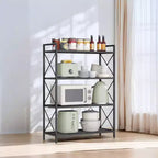 Étagère de rangement en métal à 4 niveaux noir encre LEDREM avec cadres latéraux en X et maille dense, dimensions 32 x 80 x 112,5 cm. Étagère de style industriel idéale