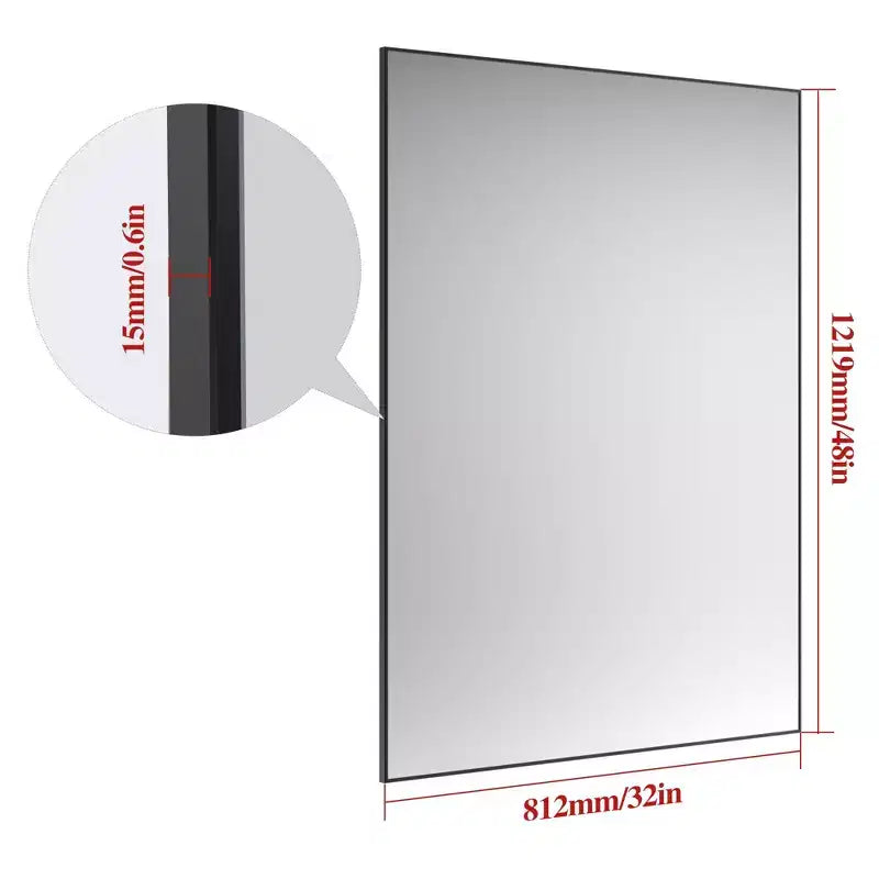 Miroir de salle de bain moderne 48x32 à cadre noir : surdimensionné, en aluminium, mural, vertical/horizontal