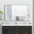 Miroir de salle de bain moderne 48x32 à cadre noir : surdimensionné, en aluminium, mural, vertical/horizontal