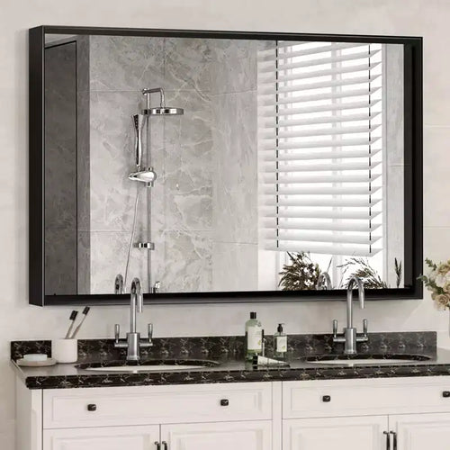 Miroir de salle de bain noir brillant 40x30 : moderne, rectangulaire, style ferme, horizontal/vertical