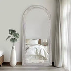 Solid Wood Staircase Style Full-Length Mirror with Angular Blocks and Whitewashed Finish, 180x90x4 cm (Without Stand)