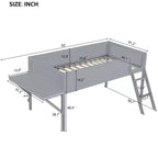 Lit mezzanine gaming double/complet, cadre en bois avec bureau et LED, gris - ModernLuxe