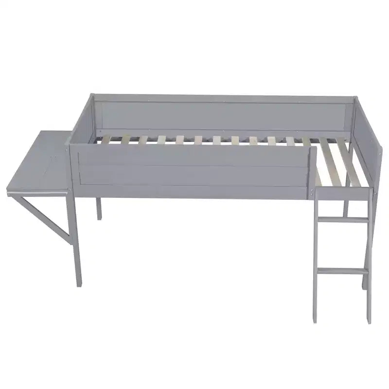 Lit mezzanine gaming double/complet, cadre en bois avec bureau et LED, gris - ModernLuxe