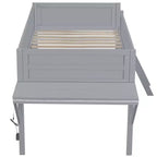 Lit mezzanine gaming double/complet, cadre en bois avec bureau et LED, gris - ModernLuxe