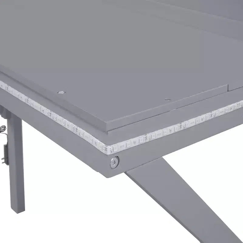 Lit mezzanine gaming double/complet, cadre en bois avec bureau et LED, gris - ModernLuxe