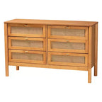 Ensemble de chambre à coucher 4 pièces Japandi Baxton Studio Jenn en bois brun doré avec rotin à finition vieillie, taille Queen