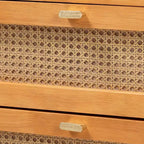 Ensemble de chambre à coucher 4 pièces Japandi Baxton Studio Jenn en bois brun doré avec rotin à finition vieillie, taille Queen