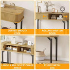 Console avec rangement, table de canapé en bois avec porte coulissante, table d'entrée pour salon, canapé, couloir, hall d'entrée