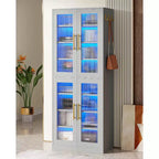Bibliothèque Lantine avec portes et lumière LED, étagère haute de 170 cm avec 8 niveaux réglables et crochets de suspension