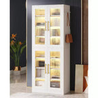 Bibliothèque Lantine avec portes et lumière LED, étagère haute de 170 cm avec 8 niveaux réglables et crochets de suspension