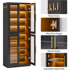 Bibliothèque Lantine avec portes et lumière LED, étagère haute de 170 cm avec 8 niveaux réglables et crochets de suspension
