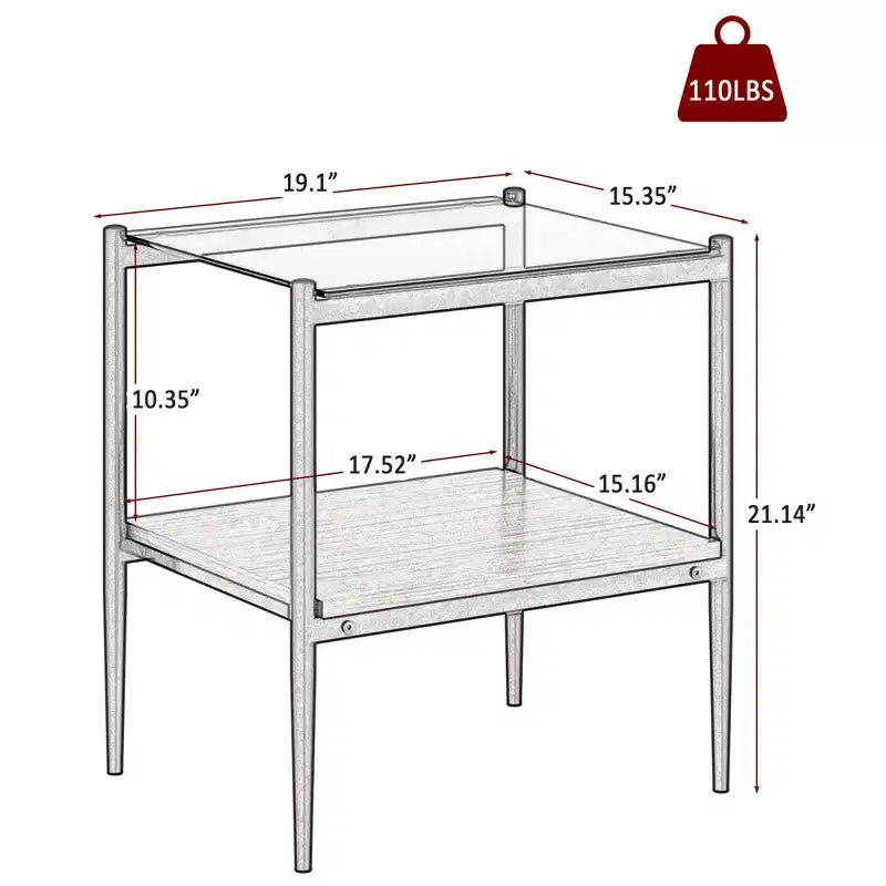 MAYEERTY Lot de 2 tables d'appoint rectangulaires avec plateau en verre trempé, pour salon, verre marron