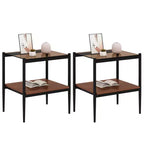 MAYEERTY Lot de 2 tables d'appoint rectangulaires avec plateau en verre trempé, pour salon, verre marron