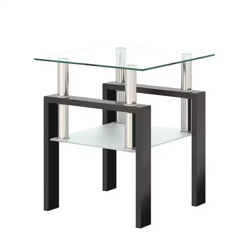 MAYEERTY Table d'appoint moderne en verre trempé, table d'appoint carrée pour salon ou chambre à coucher, transparente