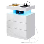 Hommpa Modern LED Nightstand with 3 Drawers & Wireless Charging Station