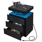 Hommpa Table de chevet LED moderne avec 3 tiroirs et station de recharge sans fil