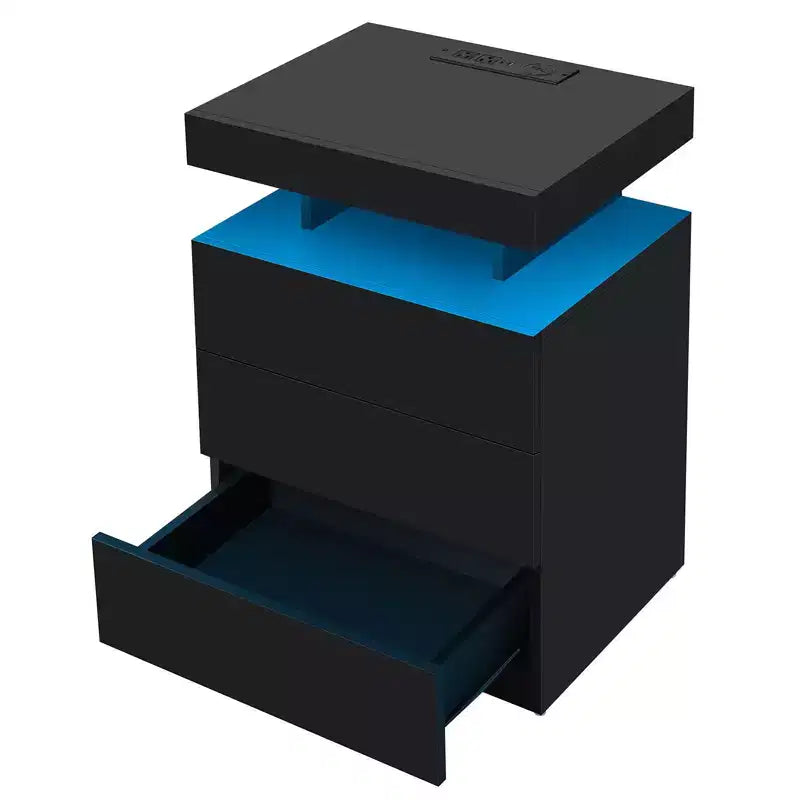 Hommpa Table de chevet LED moderne avec 3 tiroirs et station de recharge sans fil