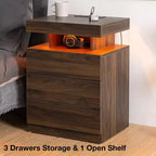 Hommpa Table de chevet LED moderne avec 3 tiroirs et station de recharge sans fil