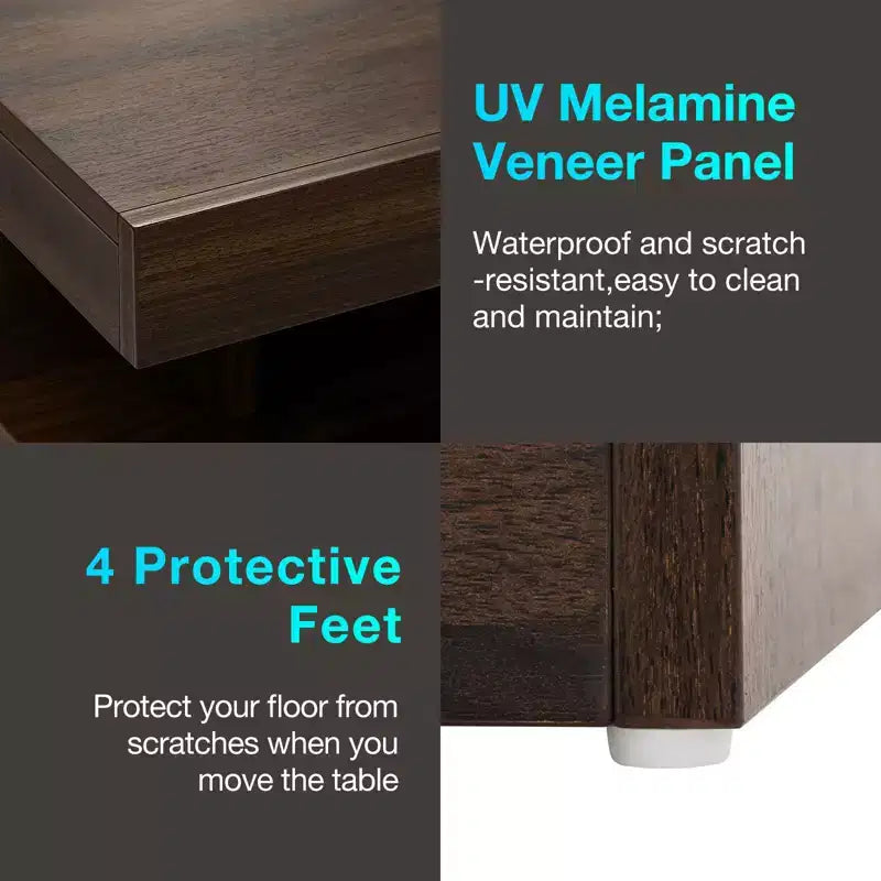Hommpa Table de chevet LED moderne avec 3 tiroirs et station de recharge sans fil