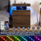 Hommpa Table de chevet LED moderne avec 3 tiroirs et station de recharge sans fil