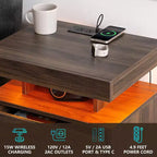 Hommpa Table de chevet LED moderne avec 3 tiroirs et station de recharge sans fil