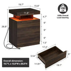 Hommpa Table de chevet LED moderne avec 3 tiroirs et station de recharge sans fil